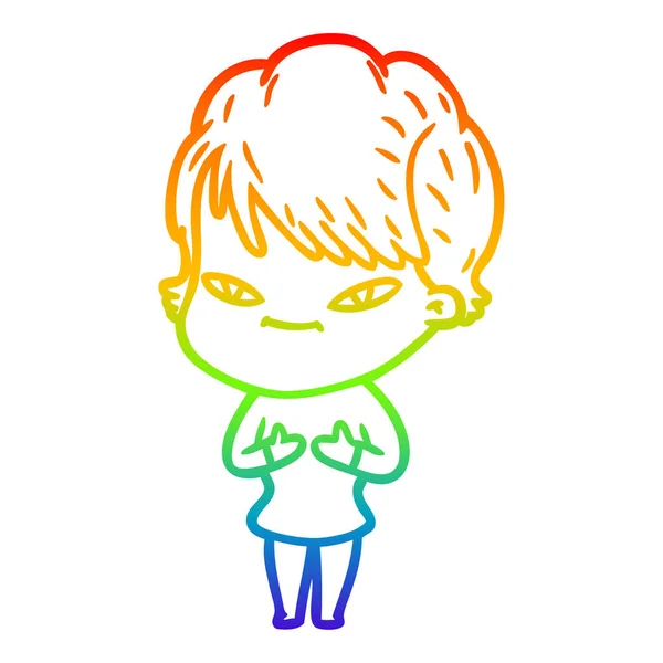 彩虹渐变线绘制卡通快乐女人 — 图库矢量图片