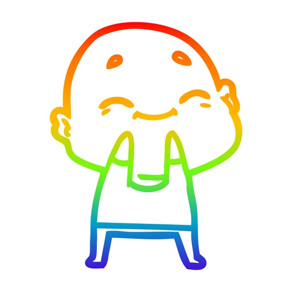 Rainbow gradient ligne dessin dessin animé heureux chauve homme — Image vectorielle