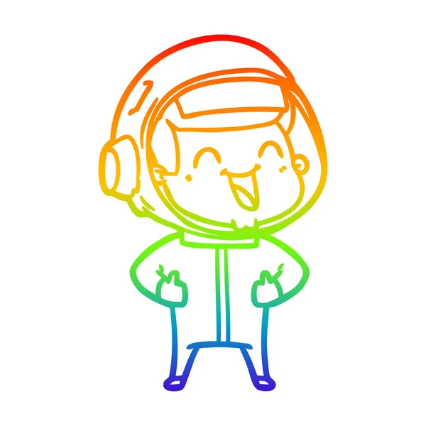 Rainbow gradient linje ritning lycklig tecknad astronaut — Stock vektor