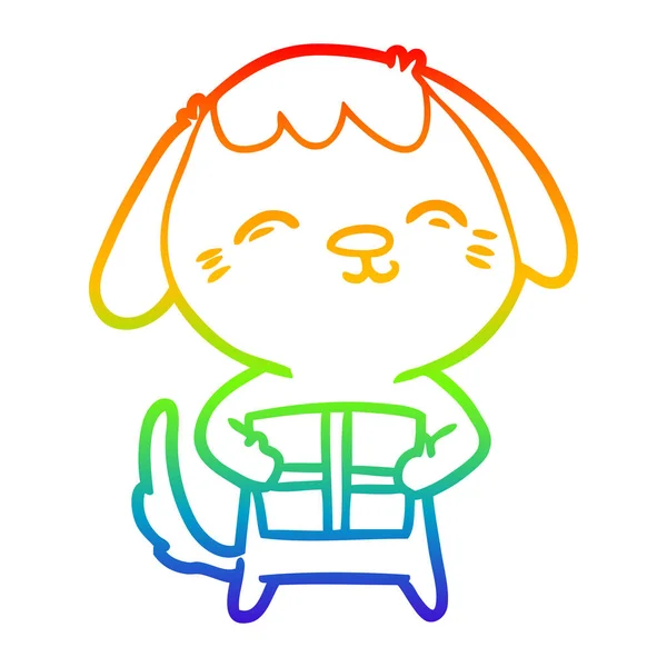 Arco iris gradiente línea dibujo feliz dibujos animados perro — Archivo Imágenes Vectoriales