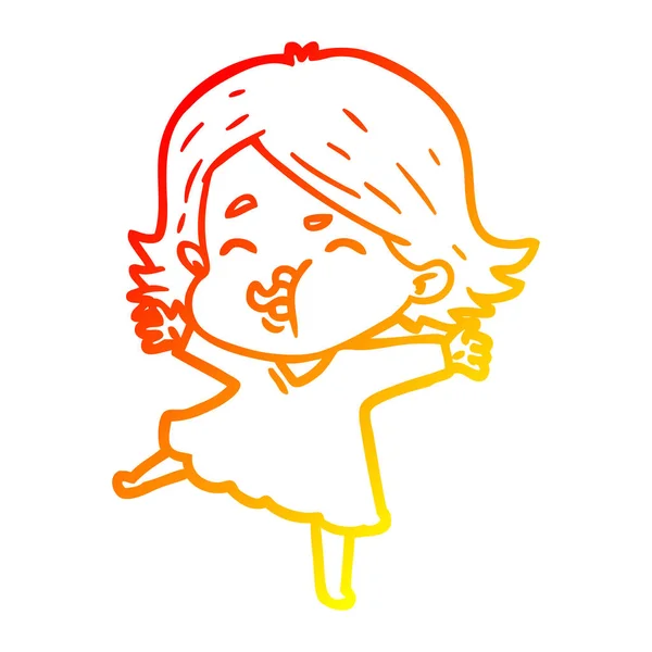 Warme Gradienten Linie Zeichnung Cartoon Mädchen Ziehen Gesicht — Stockvektor