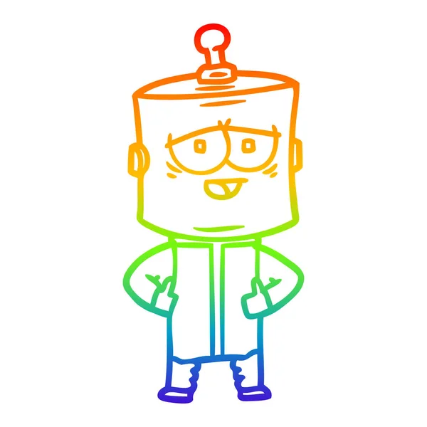 Rainbow gradient line drawing cartoon robot — Stock Vector