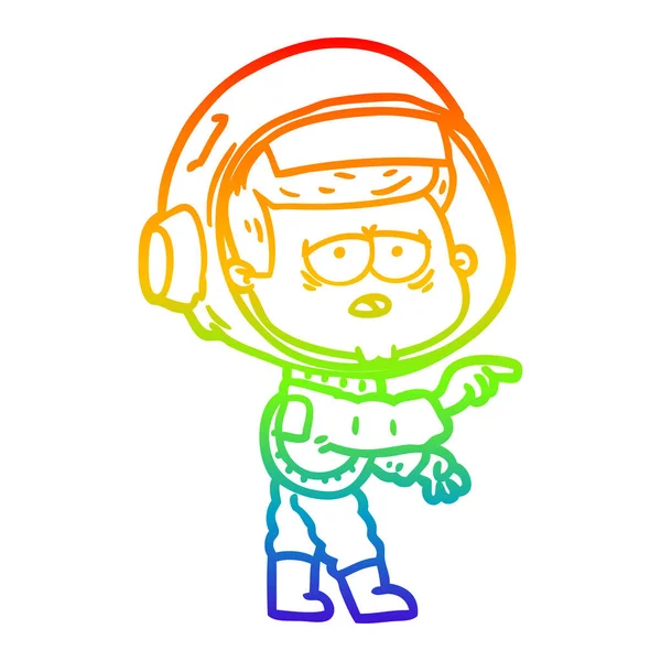 Rainbow gradient ligne dessin dessin animé astronaute fatigué — Image vectorielle