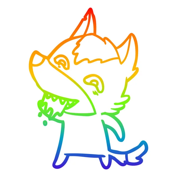 Rainbow gradient ligne dessin dessin animé loup affamé — Image vectorielle