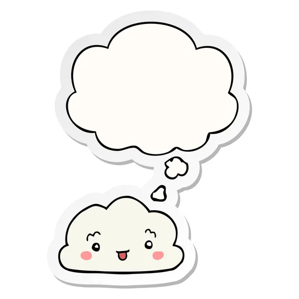 Cartoon wolk en gedachte Bubble als een gedrukte sticker — Stockvector