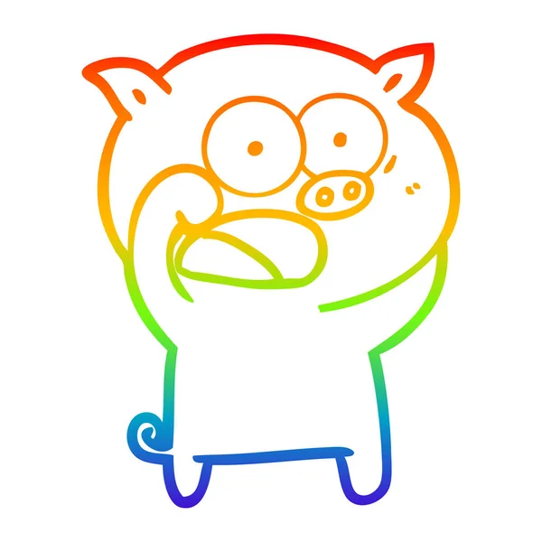 Rainbow gradient ligne dessin dessin dessin animé cochon crier — Image vectorielle