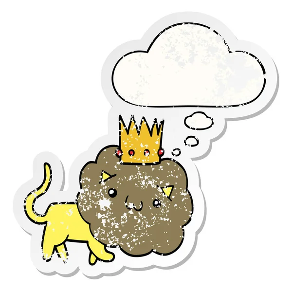 王冠と苦しんだ着用としてバブルを考えた漫画のライオン — ストックベクタ