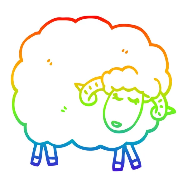 Regenboog gradiënt lijntekening cartoon schapen met hoorns — Stockvector