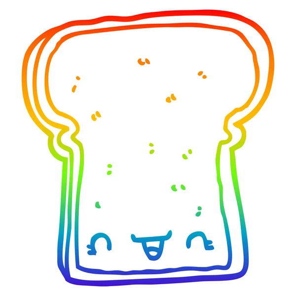 パンのかわいい漫画のスライスを描く虹のグラデーションライン — ストックベクタ