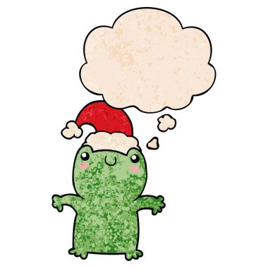 sevimli karikatür kurbağa noel şapka giyen ve gr kabarcık düşünce