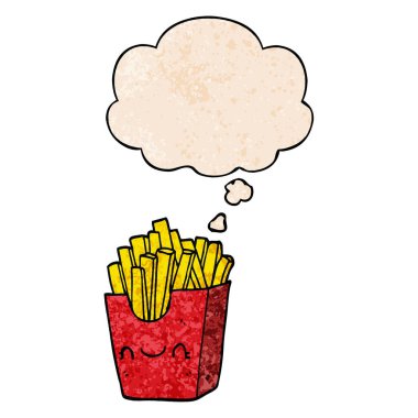 kutuda karikatür kızartması ve grunge doku patter düşünce balonu