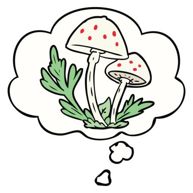 karikatür mantar ve düşünce balonu