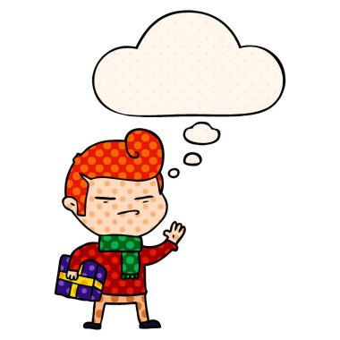 moda saç kesimi ve com düşünce balonu ile karikatür serin adam