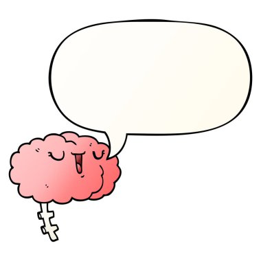 düzgün degrade tarzında mutlu karikatür beyin ve konuşma balonu