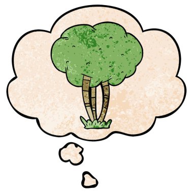 karikatür ağacı ve grunge doku desen tarzında düşünce balonu