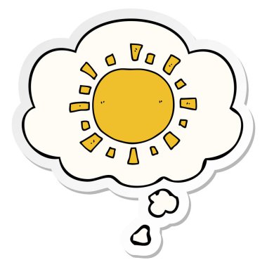 karikatür güneş ve baskılı bir etiket olarak kabarcık düşünce