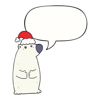 karikatür ayı noel şapka ve konuşma balonu giyen