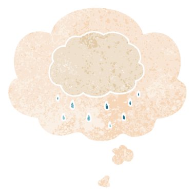 retro dokulu tarzı karikatür yağmur bulutu ve düşünce balonu