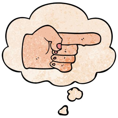 karikatür işaret el ve grunge doku patte düşünce balonu