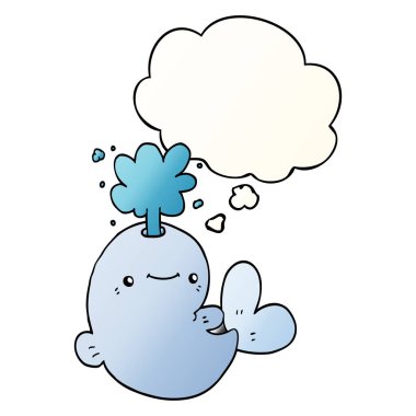 karikatür balina spouting su ve pürüzsüz gradie kabarcık düşünce