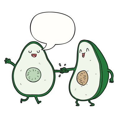 çizgi film dans avokado ve konuşma balonu