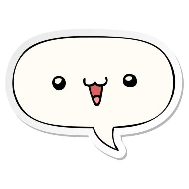 sevimli mutlu yüz karikatür ve konuşma balonu etiket