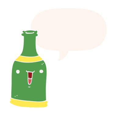 retro tarzı karikatür bira şişesi ve konuşma balonu