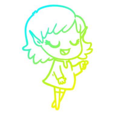 soğuk degrade çizgi çizim mutlu karikatür elf kız işaret