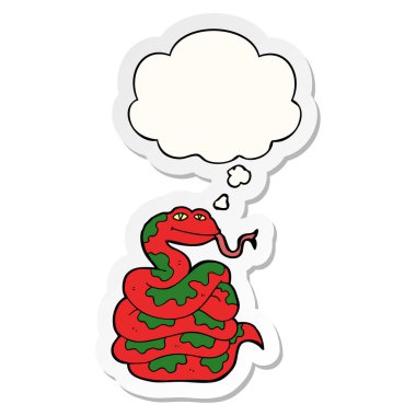 karikatür yılan ve baskılı bir etiket olarak kabarcık düşünce