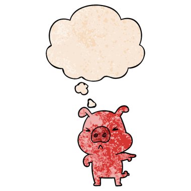 karikatür kızgın domuz ve grunge doku desen s düşünce balonu