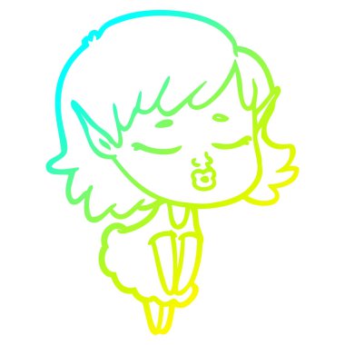 soğuk degrade çizgi çizim güzel karikatür elf kız