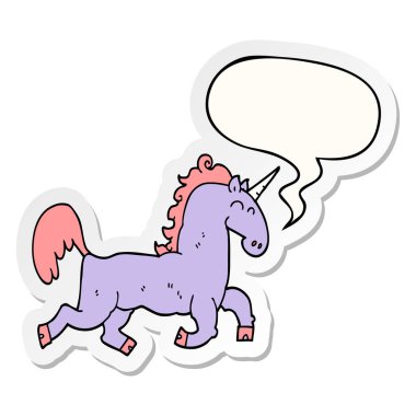 karikatür tek boynuzlu at ve konuşma balonu etiket