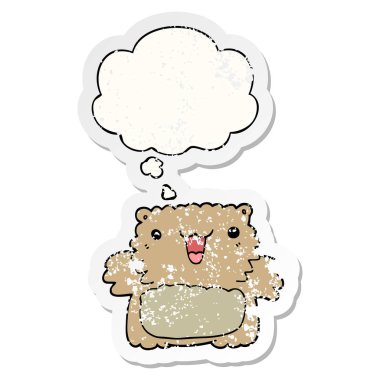 karikatür ayı ve sıkıntılı yıpranmış etiket olarak kabarcık düşünce