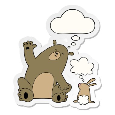 karikatür ayı ve tavşan arkadaşlar ve baskılı olarak kabarcık düşünce 