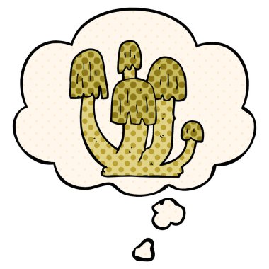 çizgi roman tarzında karikatür mantar ve düşünce balonu