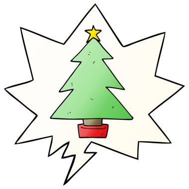 karikatür Noel ağacı ve pürüzsüz degrade styl konuşma balonu
