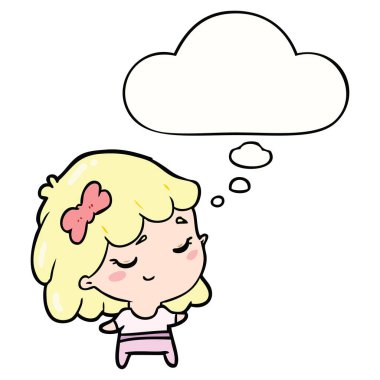 karikatür mutlu kız ve düşünce balonu