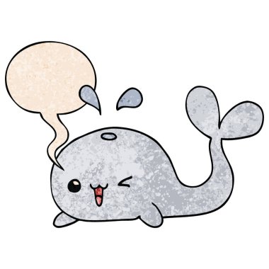 retro doku tarzında karikatür balina ve konuşma balonu