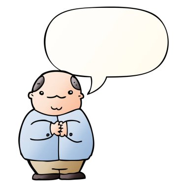 düzgün degrade tarzında karikatür kel adam ve konuşma balonu