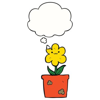karikatür ev bitki ve düşünce balonu