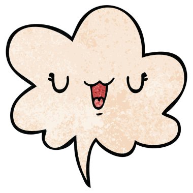 retro doku tarzında sevimli mutlu karikatür yüz ve konuşma balonu