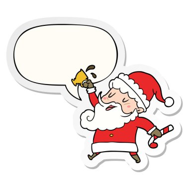 karikatür noel baba ve sıcak kakao ve konuşma kabarcık etiket