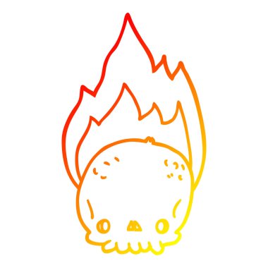 sıcak degrade çizgi çizim ürkütücü karikatür yanan kafatası