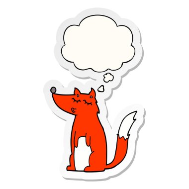 karikatür kurt ve baskılı bir etiket olarak kabarcık düşünce