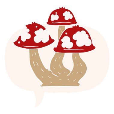 retro tarzında karikatür mantar ve konuşma balonu