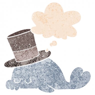 retro dokulu tarzında sevimli karikatür yunus ve düşünce balonu