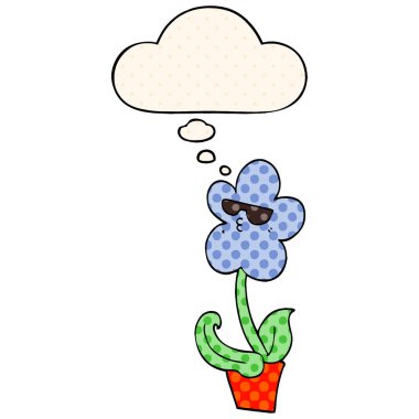 çizgi roman tarzında serin karikatür çiçek ve düşünce balonu