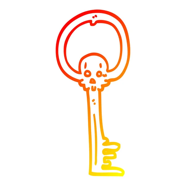 Warme kleurovergang lijntekening cartoon Spooky schedel sleutel — Stockvector