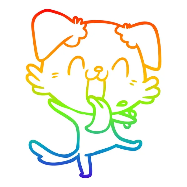 Rainbow gradient ligne dessin dessin animé haletant chien — Image vectorielle