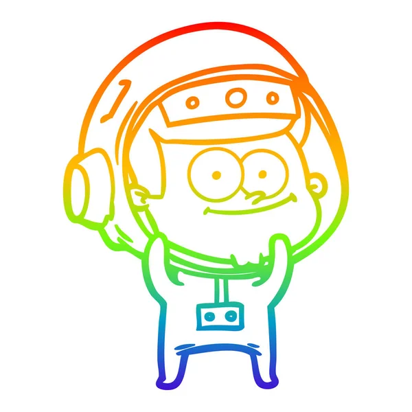 Rainbow gradient ligne dessin heureux astronaute dessin animé — Image vectorielle